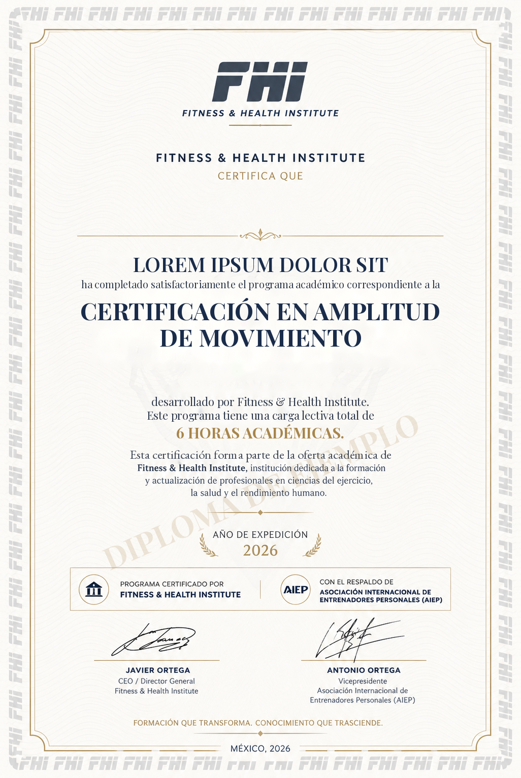Ejemplo ilustrativo del diploma FHI con respaldo AIEP